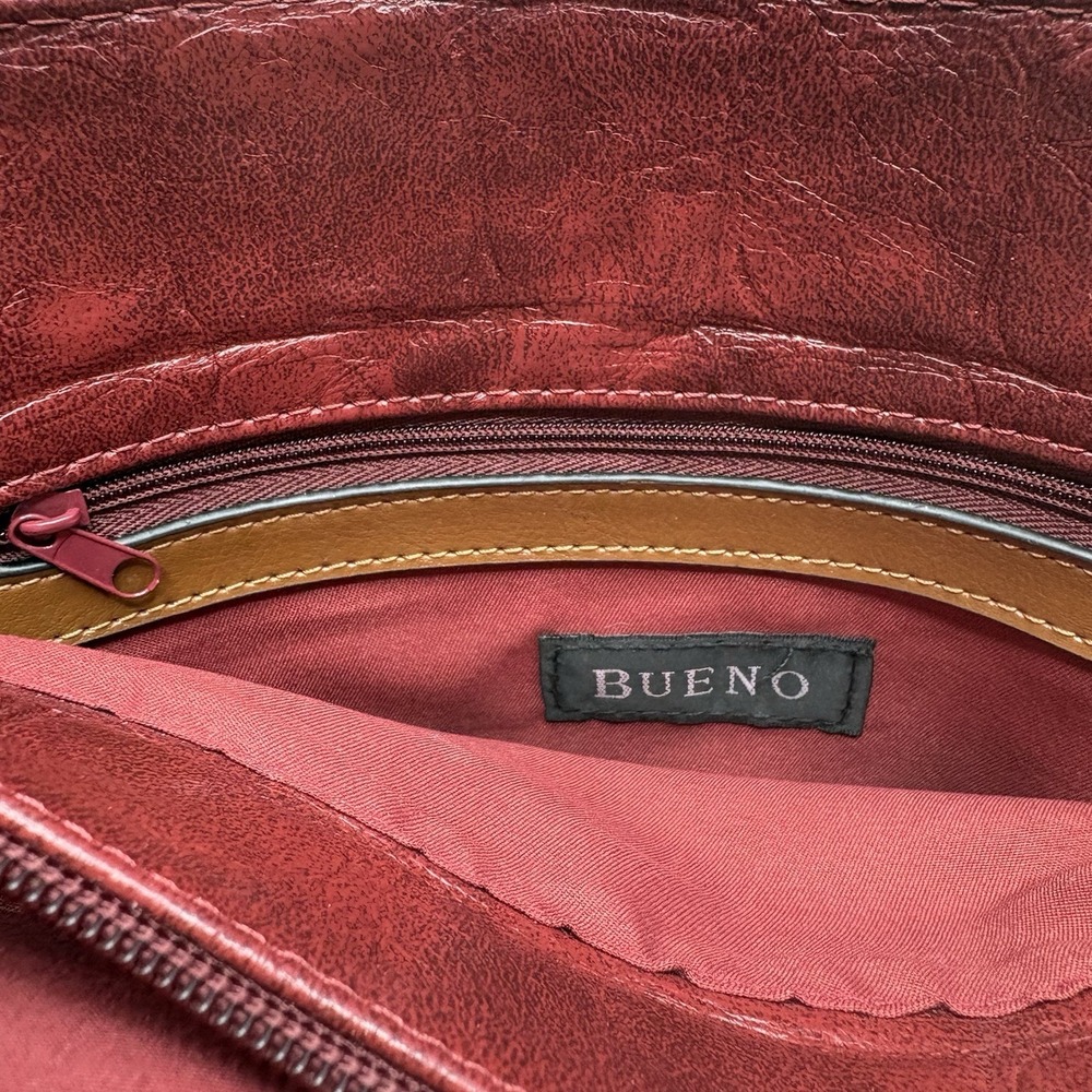 Bueno Leather Handbag Red Brick Color Woven Handle Nice - Picture 4 of 10